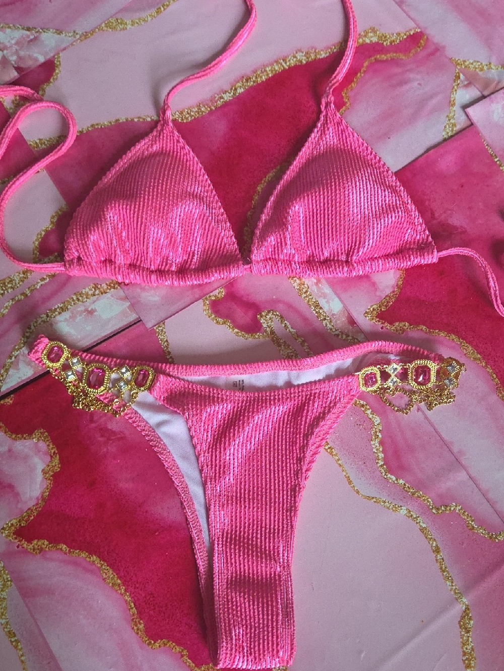 Hot Pink Beaded Bikini Set